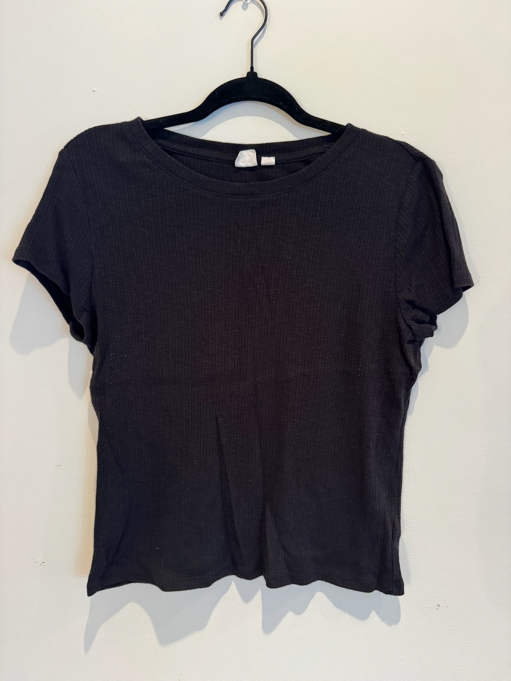 GAP Classic Black Ribbed Short-Sleeve Top Size Large